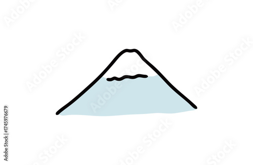 手描きの富士山　シンプルなイラスト　雪化粧