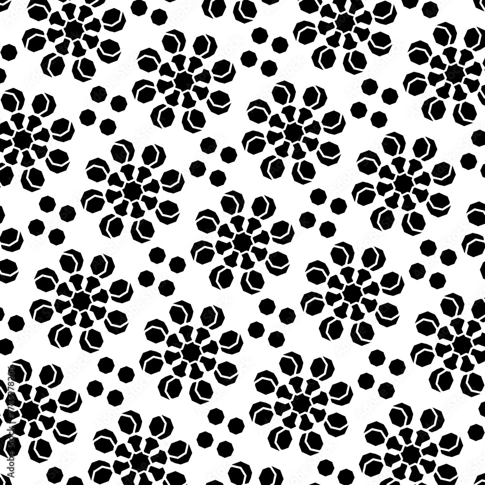 Fototapeta premium Seamless black floral hexagonal geometric pattern. 