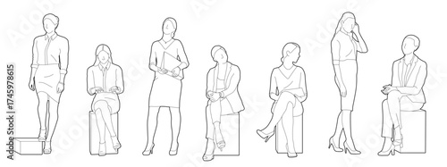 set of working women in formal wear in front views editable vector illustration