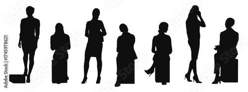 women from behind silhouettes in blocks editable vector illustration