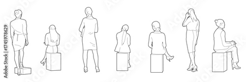 set of working women backs in formal wear editable vector illustration