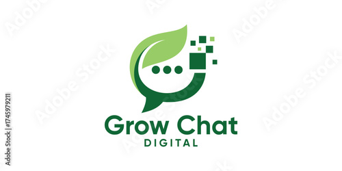 Grow Chat Digital Logo – Modern Communication and Eco Technology Symbol