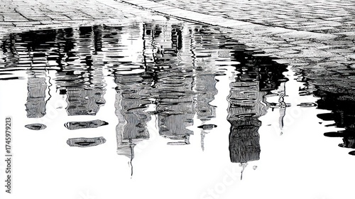 Urban reflections on paved surface