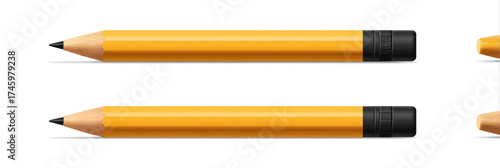 Two pencils, showing yellow bodies and graphite tips, resting on a white surface, shadowed