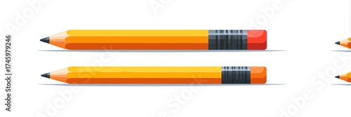 A vibrant image features two identical pencils with sharp tips, erasers, and shadows