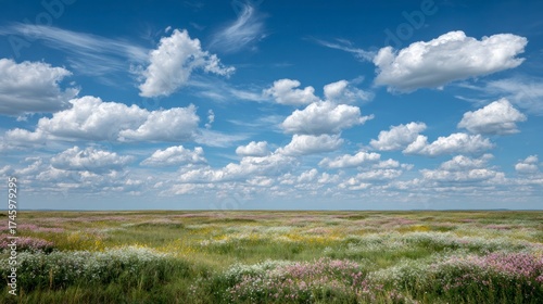Vast meadow under sunny sky