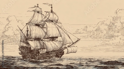 Vintage sailing ship illustration