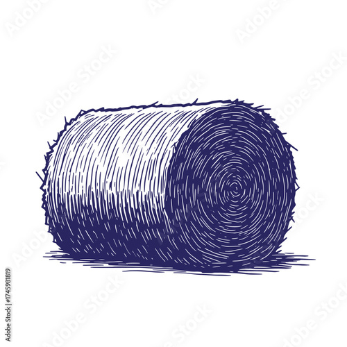 Hand drawn vintage illustration of a large hay bale for farming and agricultural purposes