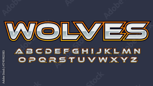 chrome and orange 3d outline sports modern team typography