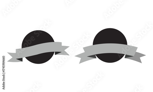 Elegant Black Circle Emblems Adorned with Gray Ribbons Classic Design Elements for Logos and Branding Purposes Distinct Visuals