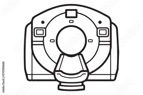 A black and white line drawing of a ct scanner machine, isolated on transparent background