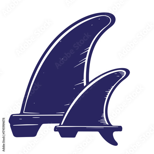 Vintage illustrated surfboard fins design on white background for recreational sports concept