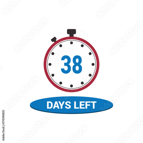 38 days left clock icon vector counting days and remaining time, countdown alarm