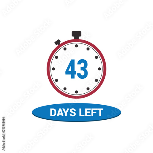 43 days left clock icon vector counting days and remaining time, countdown alarm