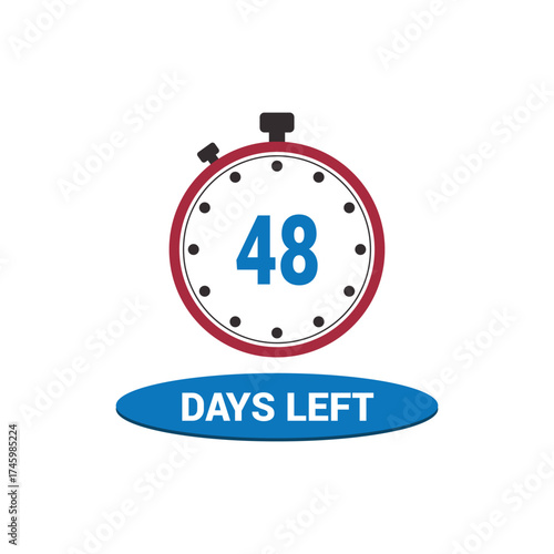 48 days left clock icon vector counting days and remaining time, countdown alarm
