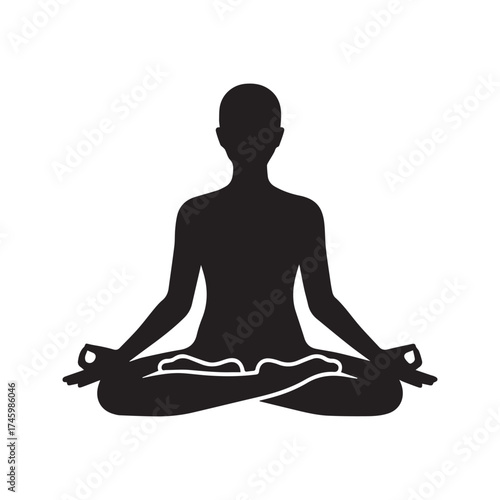 Person Meditating Silhouette: Figure in Yoga Lotus Pose Icon on Transparent Background
