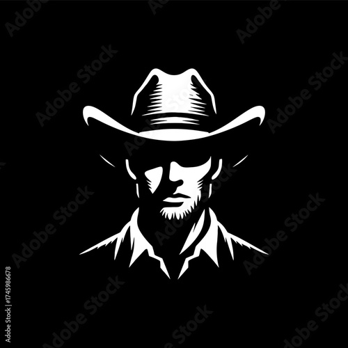 simple silhouette of cowboy handsome head vector	
