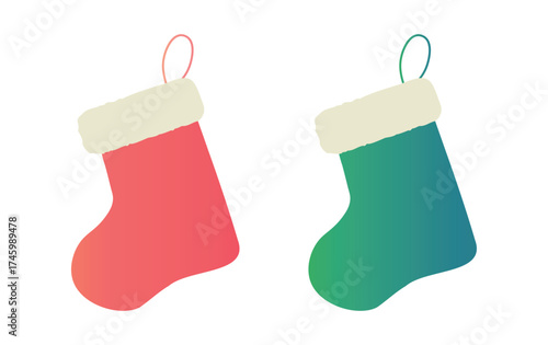 Christmas red and green stockings_Holiday vector illustration