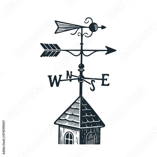 Weather vane set icons. Windvane – Black and White Icon Vector and Illustration