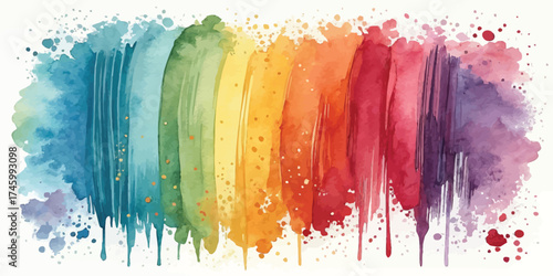 Vibrant watercolor splash with rainbow colors creating a beautiful artistic background texture effect