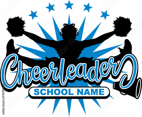 cheerleader design with silhouette of girl doing a toe touch for college, school or league sports