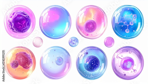 cellular structures with floating holographic labels