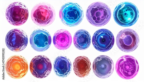 cellular structures with floating holographic labels