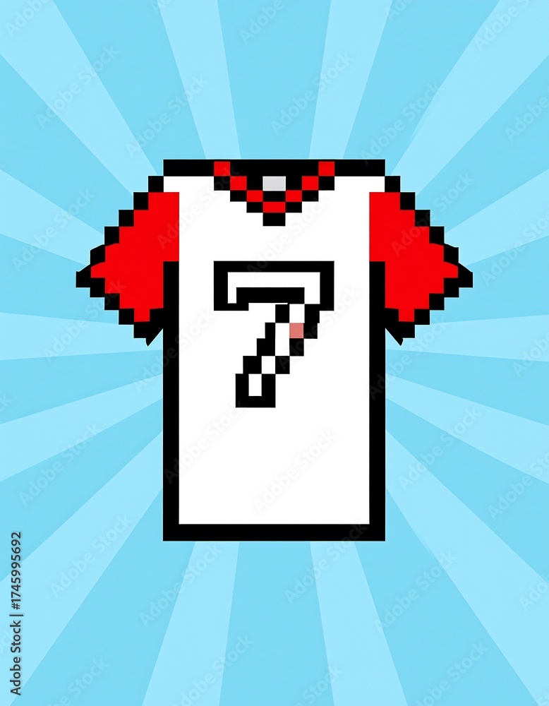 Obraz premium Pixelated white sports jersey with red sleeves and number 7