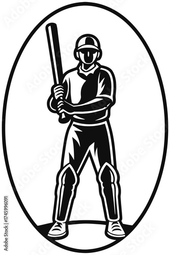 Vector illustration of a single professional cricket player in batting action pose holding a cricket bat, symbolizing sportsmanship, strength, and athletic performance