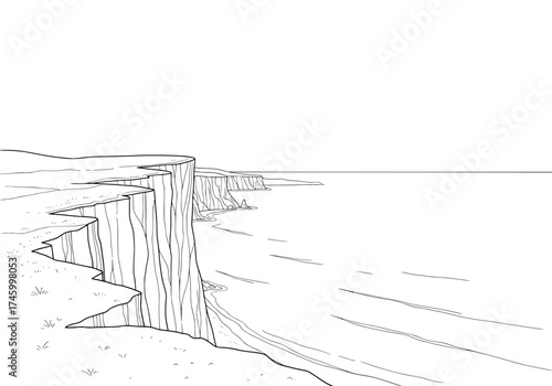 Dramatic coastal cliffs edge, a serene minimalist aesthetic, perfect for travel, nature, or design projects, evoking calm and adventure in equal measure