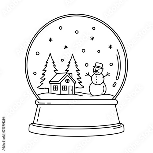 Charming snow globe with cozy house and snowman, perfect for holiday crafts and winter-themed designs, originally a scalable vector graphic