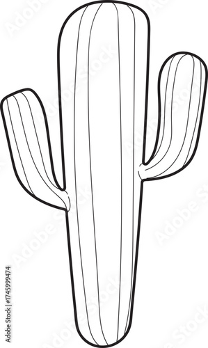Saguaro Cactus Outline Vector Illustration. Minimalist Desert Plant Line Art Drawing. Black and White Graphic Design Element