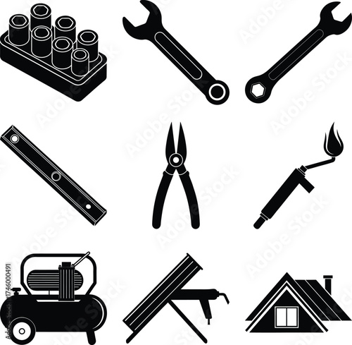 Roofer Black Vector elements isolated on white background