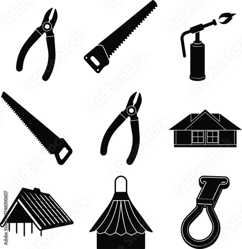 Roofer Black Vector elements isolated on white background