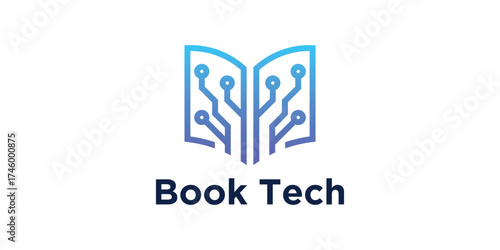 Book Tech Logo, Education Technology, Digital Learning Symbol