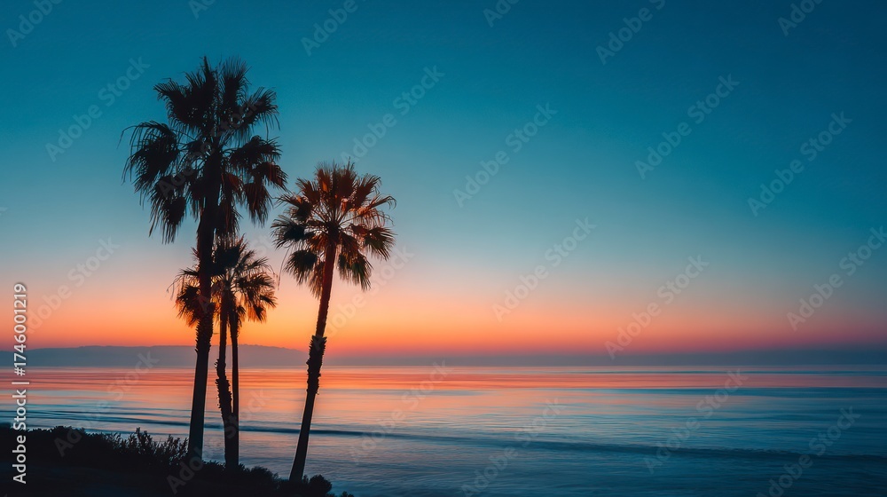 Obraz premium Palm trees sunset ocean view