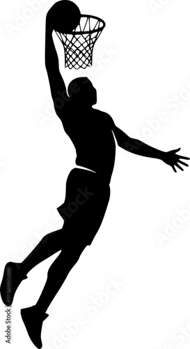 Silhouette of basketball player dunking the ball isolated on a white background
