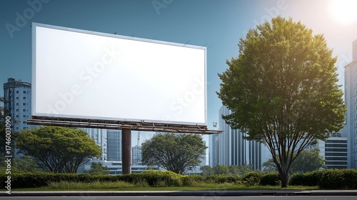 Wallpaper Mural Blank Billboard Mockup with Trees and Sunny Sky for Outdoor Advertising and Promotional Content Torontodigital.ca