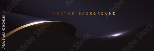 black and gold cloth background.Luxury backdrop with wave strip in dark style.