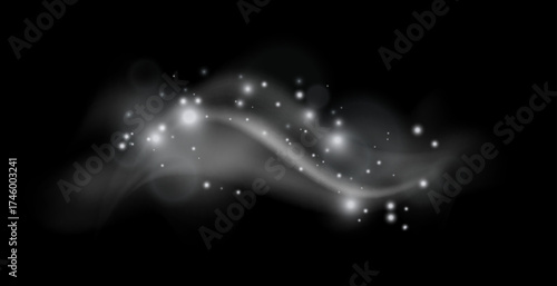 The dust sparks and golden stars shine with special light. Vector sparkles on a transparent background. Christmas light effect.