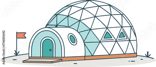 Geodesic Dome with Flag Architectural Illustration and Design Concept