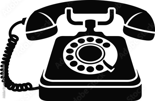 Classic old rotary phone silhouette icon for vintage communication themes