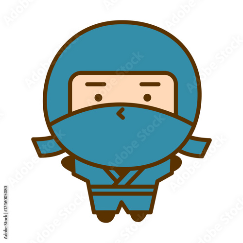 万歳をしているかわいい忍者のキャラクターイラスト　シンプルで親しみやすい和風のゆるキャラ