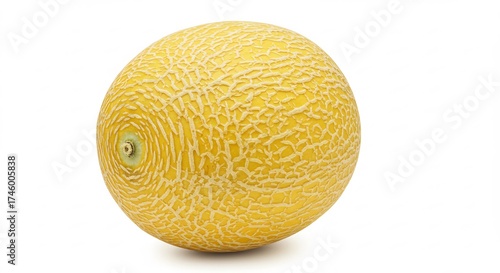 Eine einzelne reife Cantaloupe Melone appetitlich und klar auf einem makellosen wei�en Hintergrund Studioaufnahme. AI Generated