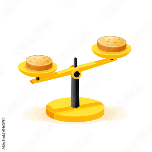 A yellow balance scale with two round cakes on its plates