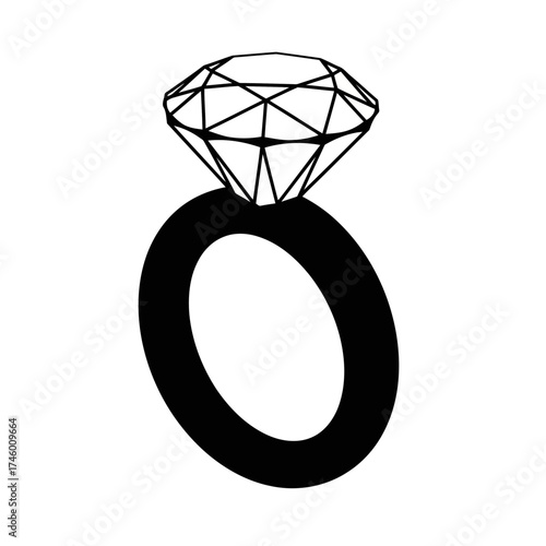 A black and white illustration of a diamond ring