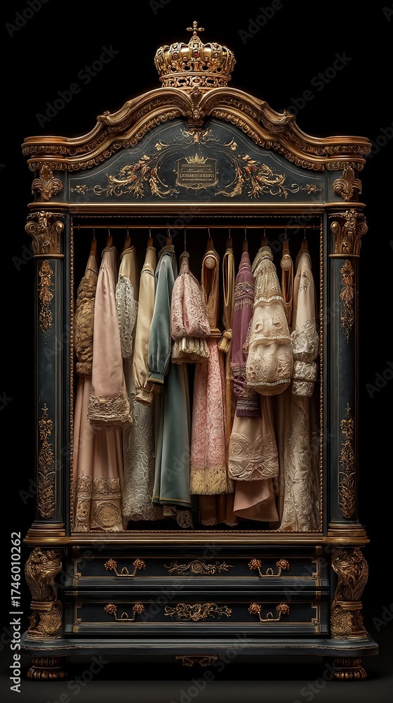 Fototapeta premium Antique royal wardrobe with ornate gold details for phone wallpaper
