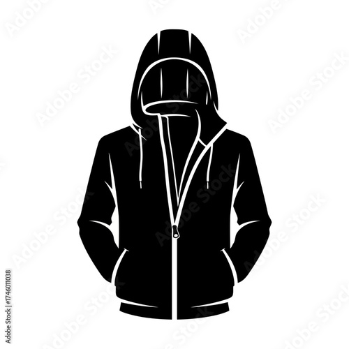 Black hooded jacket with zipper and pockets