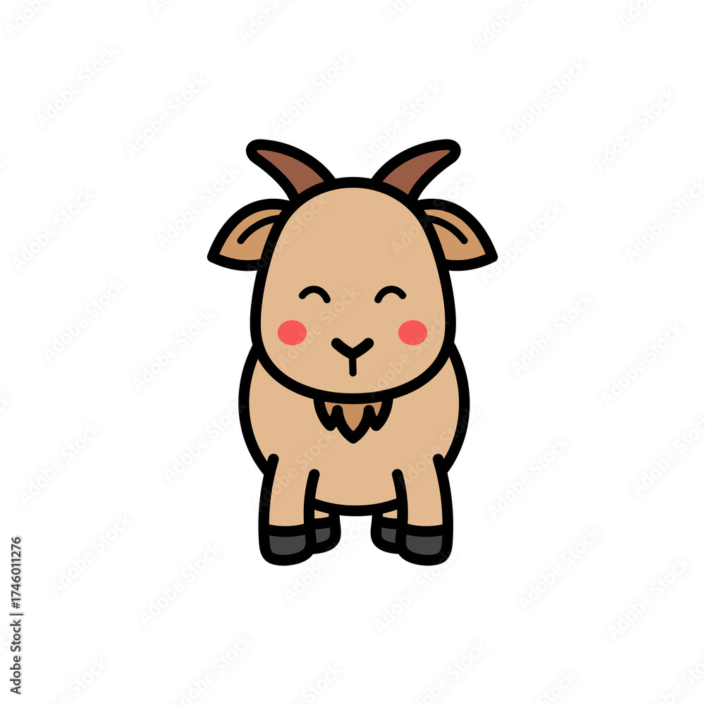 Naklejka premium Cartoon Goat Illustration Smiling with Rosy Cheeks on Transparent Background