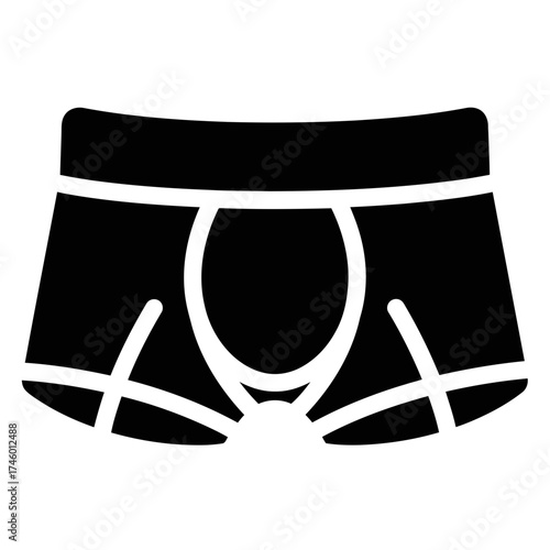 Black icon of mens boxer briefs underwear, simple graphic illustration